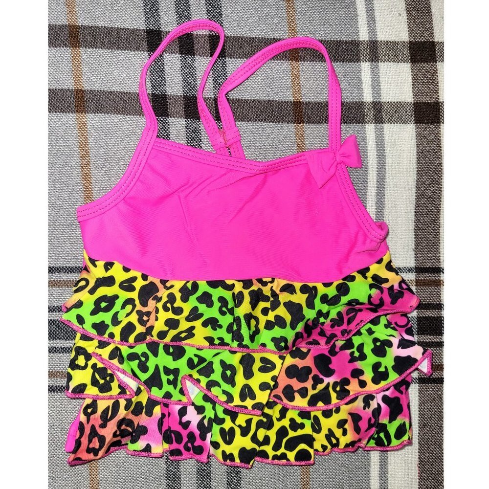 Girl Swim Suit, Sunshine Zone Hot Pink Tankini, 2-piece Hot Pink - Picture 2 of 5